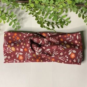 Maroon Floral Printed Knotted Stretchy Headband